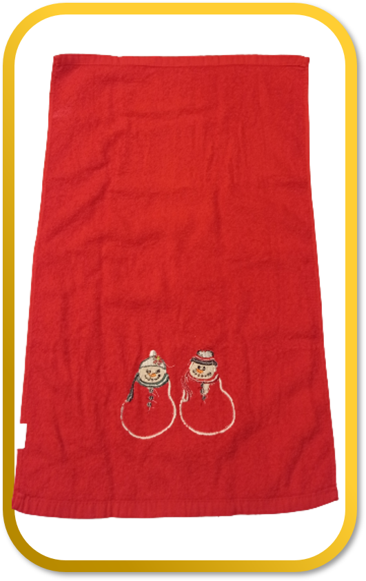 Snowman Appliqué TOWEL Publix Green Red White Cotton 25”L X 16”W