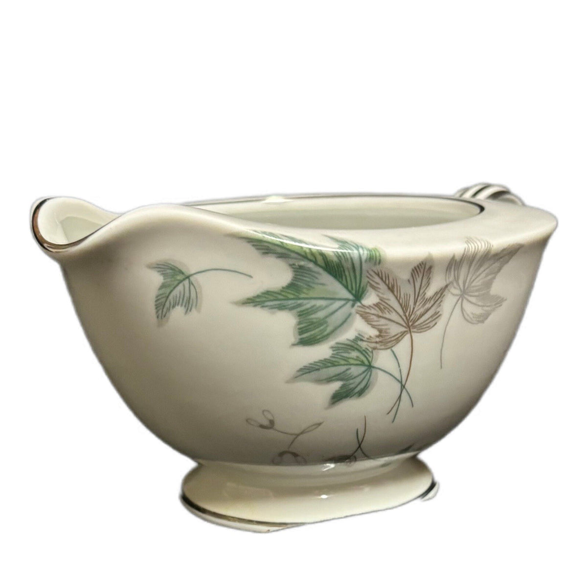 Noritake Greenwood Creamer Milk Condiment Dish Leaves Silver Trim Japan 5769