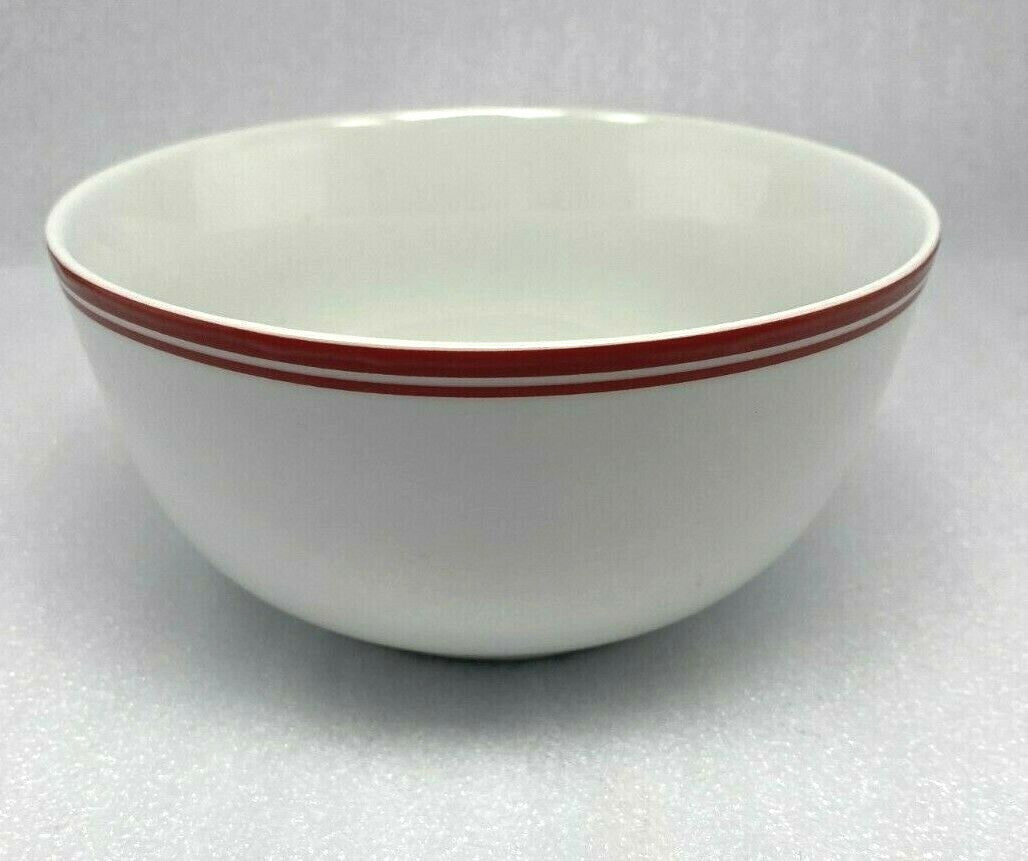 Amazon Basics White Dinnerware Collection Red Stripe Ceramic
