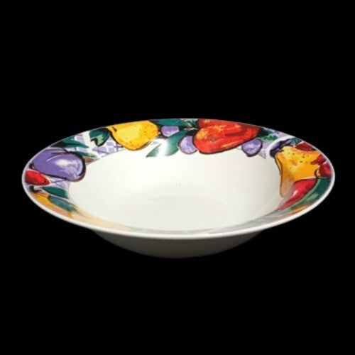 Gibson Designs CORNUCOPIA FRUIT Serving Bowl 9 ½”D Apple Pear Cherry Plum Border