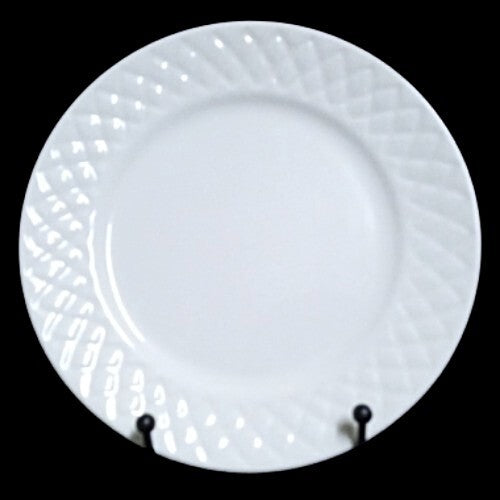 Gibson Designs ANTIQUE QUILT 6-Salad Dessert Plates 7 ½" D White Embossed Quilt
