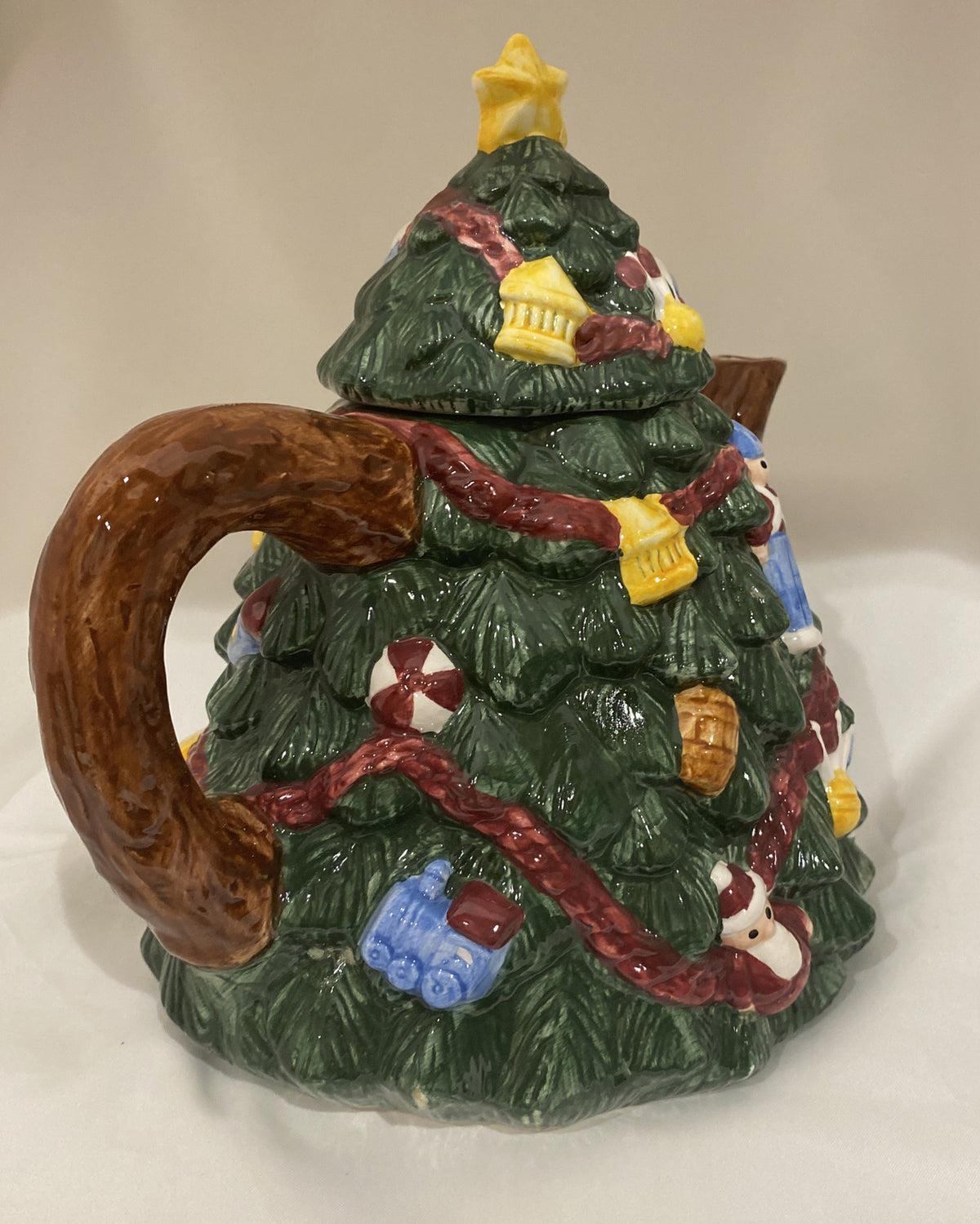 R.H Macy & CO Hand Painted Teapot 1994 Christmas Tree Shaped Holiday Pot 9.5" H