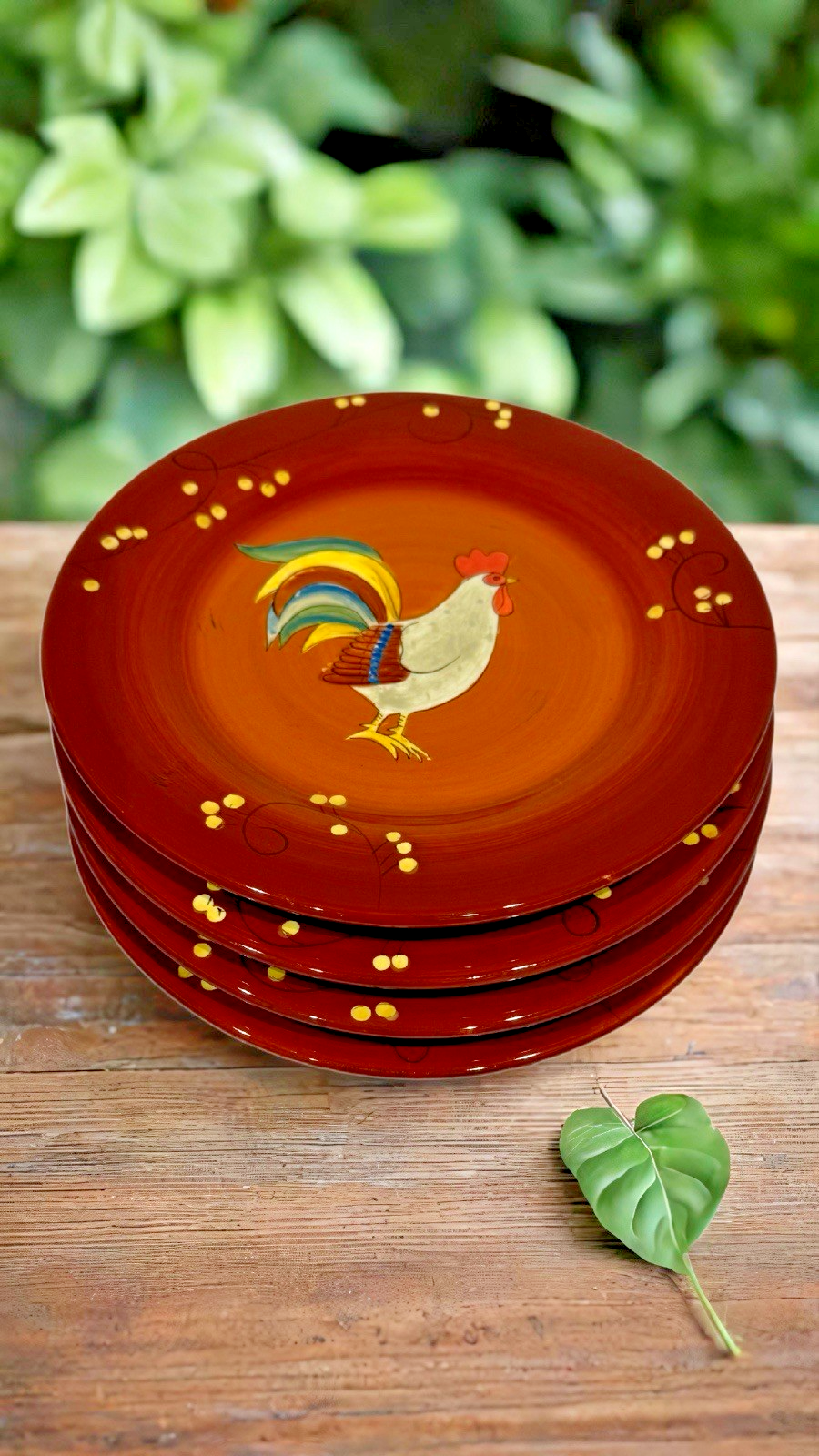 LAURIE GATES ROOSTER 4-Salad Plates Gourmet Home Accents Dessert Dish  8.5"D