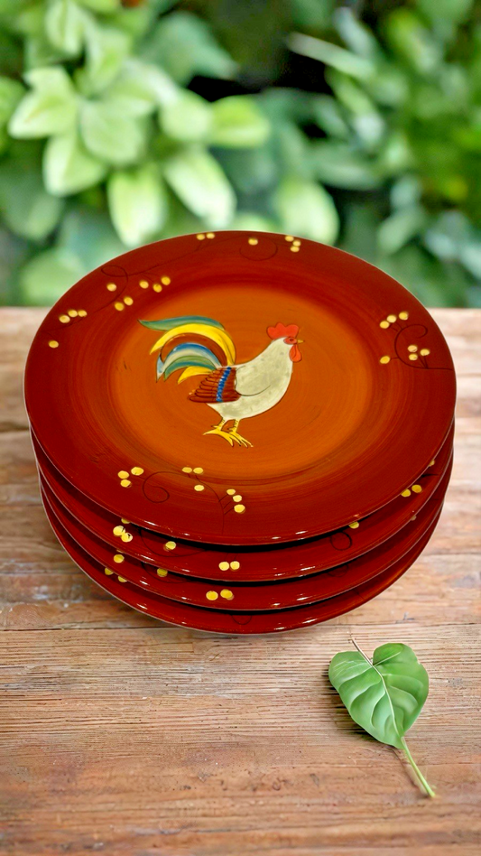 LAURIE GATES ROOSTER 4-Salad Plates Gourmet Home Accents Dessert Dish  8.5"D