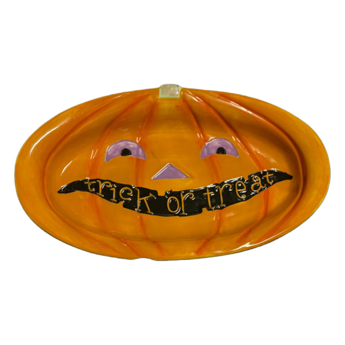 DENNIS EAST Halloween Orange JOL Trick Or Treat Candy Dish 2007 Ceramic 13 1/2”L