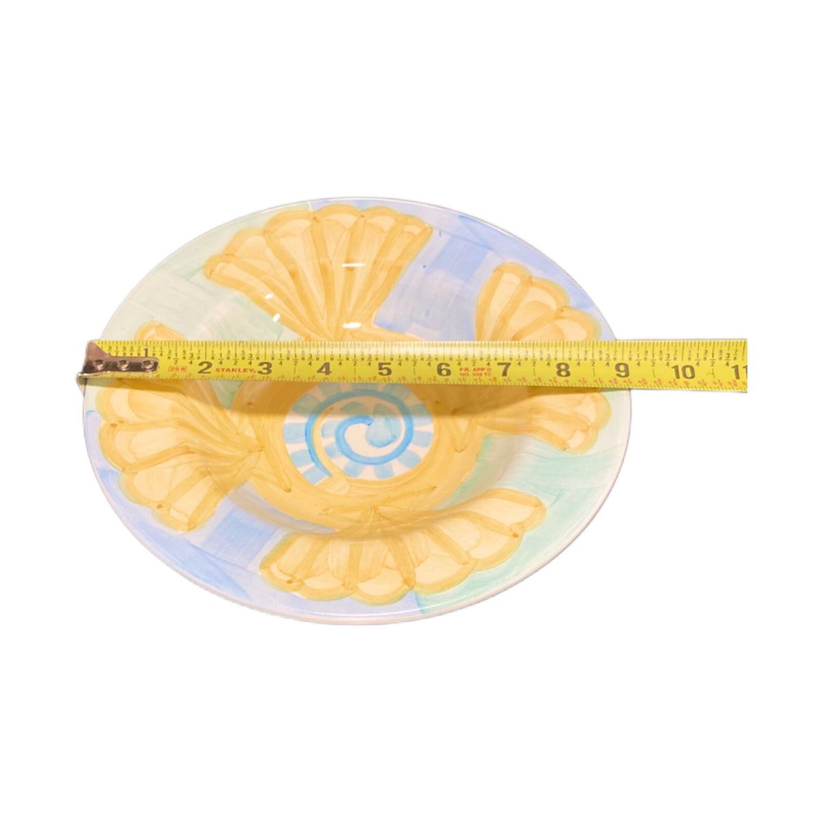 Bella Ceramica SEASHELL 4 Rimmed Soup Cereal or Pasta Bowls Blue Yellow Green