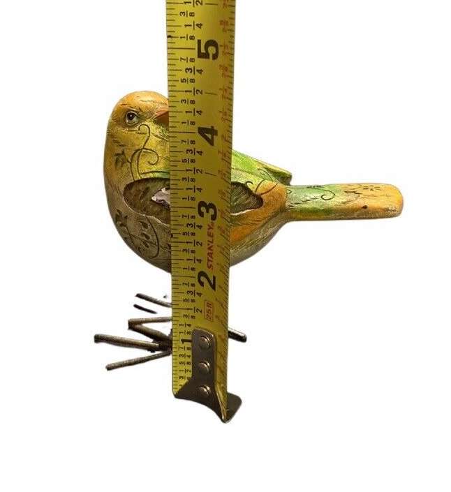 Hand Painted Ceramic Bird Figurine with Butterfly | Green Yellow Metal Accents