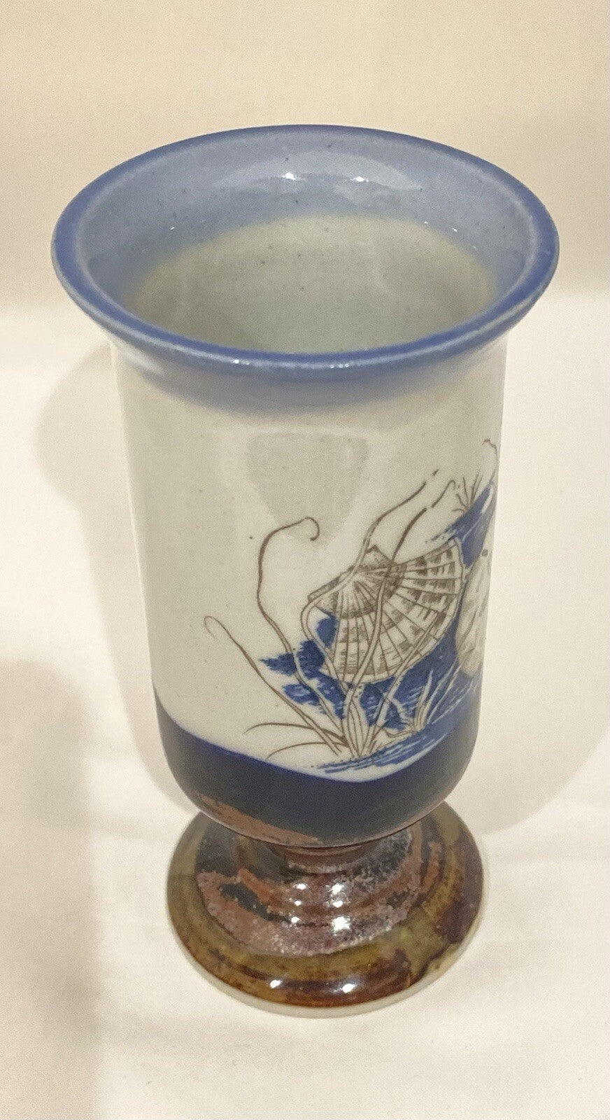 Vintage Otagiri Footed Pedestal Mug Seashell Irish Cup Stoneware 5 1/2" H