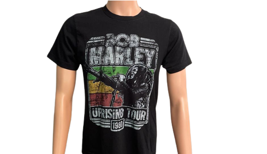Bob Marley Uprising 1980 Tour Old Navy T-shirt Repro Distressed Black SM.