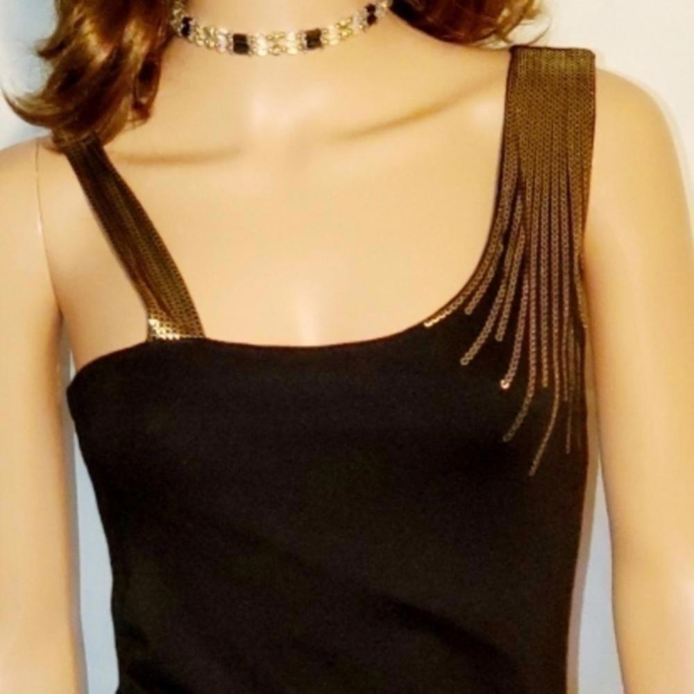Twenty One Black Mini Dress with Fringe Detail Fitted Silhouetted Woman S