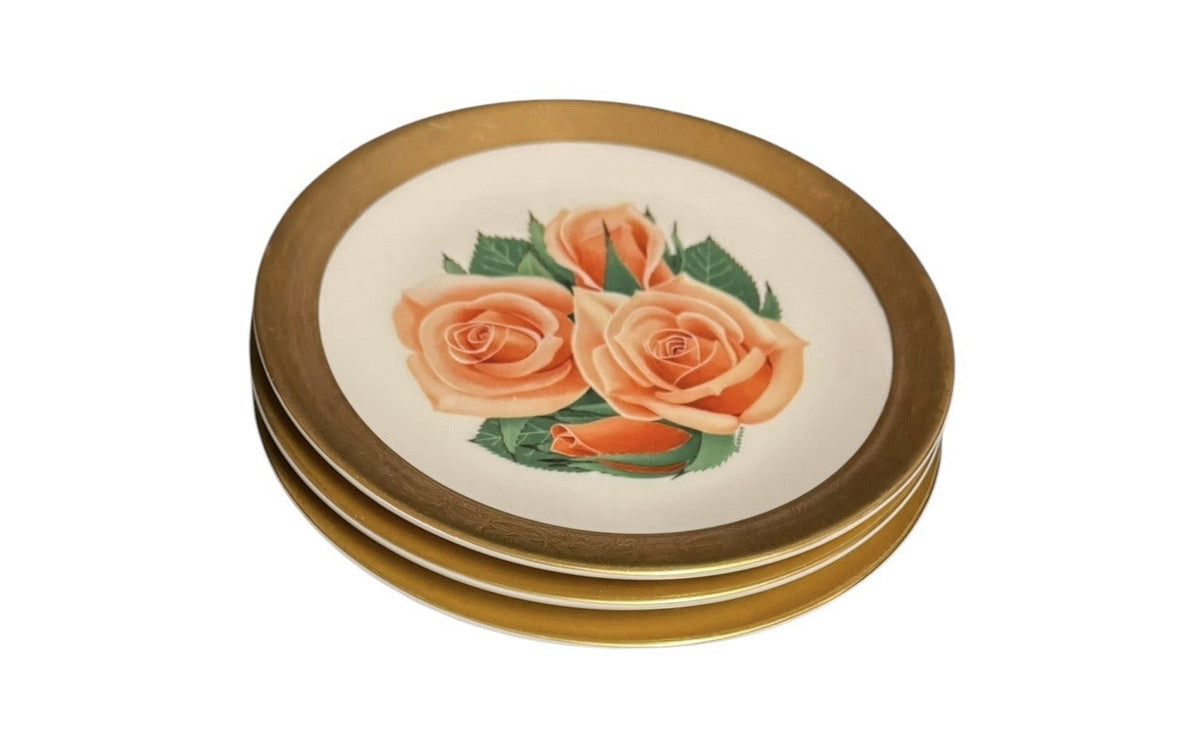 Set of 3 Heritage House Rose Collector Plates 6 5/8” Gold Rim Ltd Ed 7500