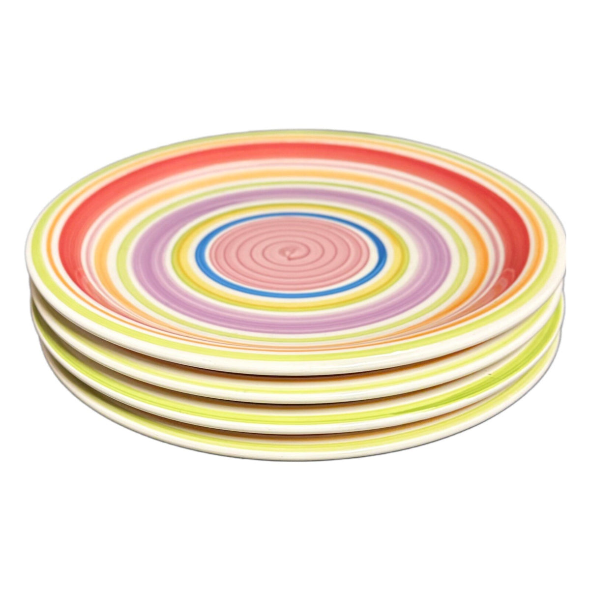 Gibson Designs 4-Dinner Plates ROSITA RAINBOW Ceramic Swirls Dinnerware