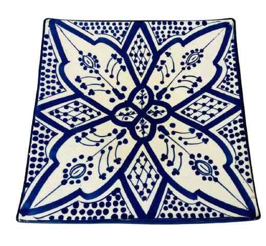 Handmade Moroccan Blue Pottery 4-Plates 6.5” D Square Salad Bread Appetizer Dish