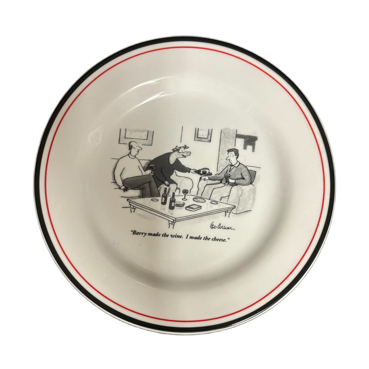 RESTORATION HARDWARE 2-Salad Plates NEW YORKER "BARRY MADE THE WINE" 8 Inch D