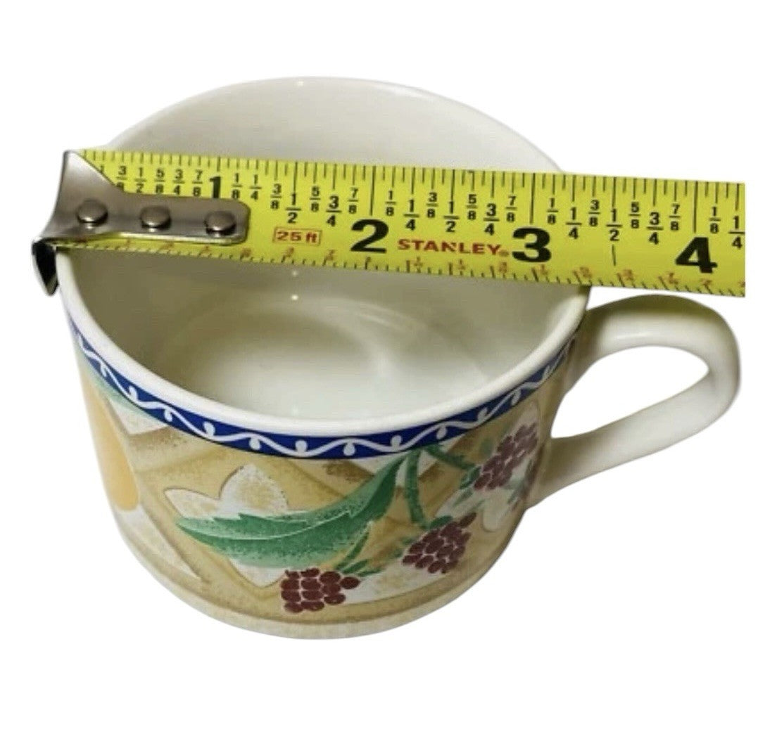 Sango Delight 4869 Set of 3 Coffee Tea Cups Fruit Pattern Stoneware Vintage