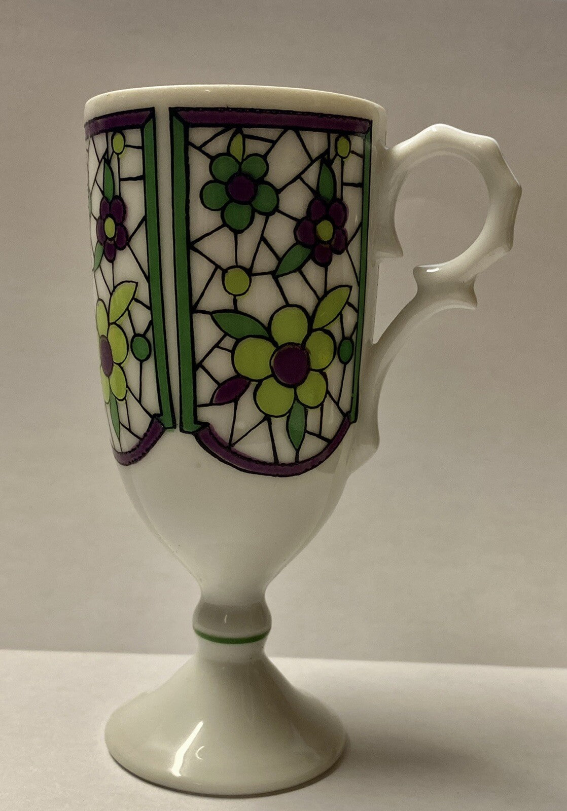 Set of 5 Vintage Da Vinci Pedestal Demitasse Mugs 2262 4 oz Green Purple Floral