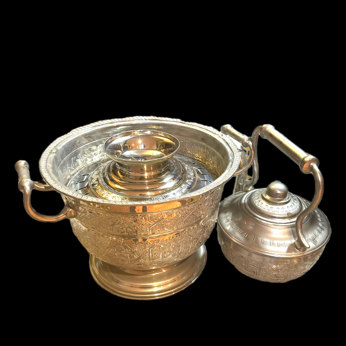 Moroccan Basin & Kettle Traditional Hand Wash Hand Hammered Brass Nickel Silver