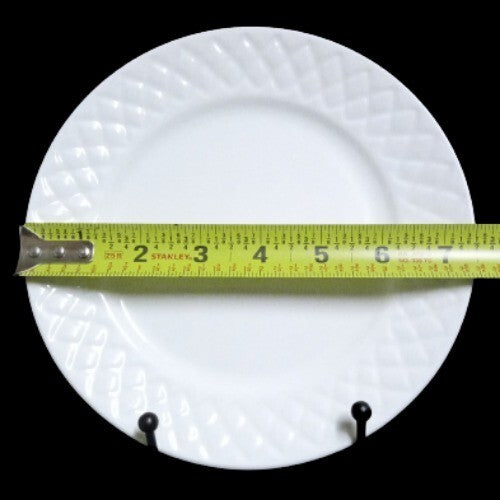 Gibson Designs ANTIQUE QUILT 6-Salad Dessert Plates 7 ½" D White Embossed Quilt