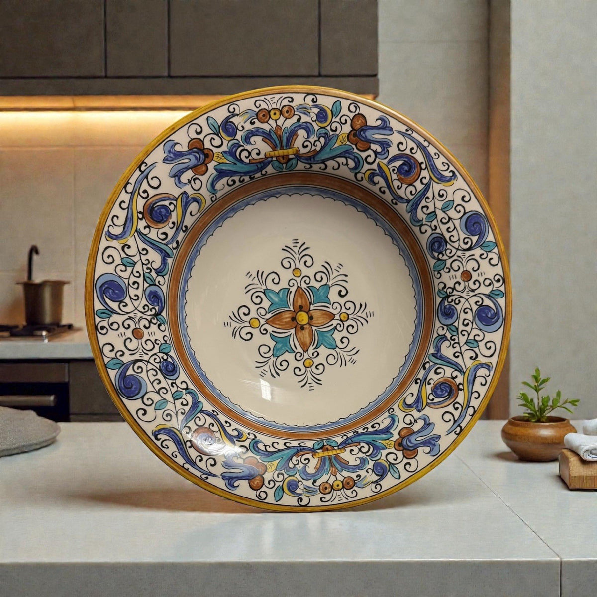 Portugal Umbria 15 3/8”D Serving Bowl Hand Painted Blue Yellow Floral Ceramic