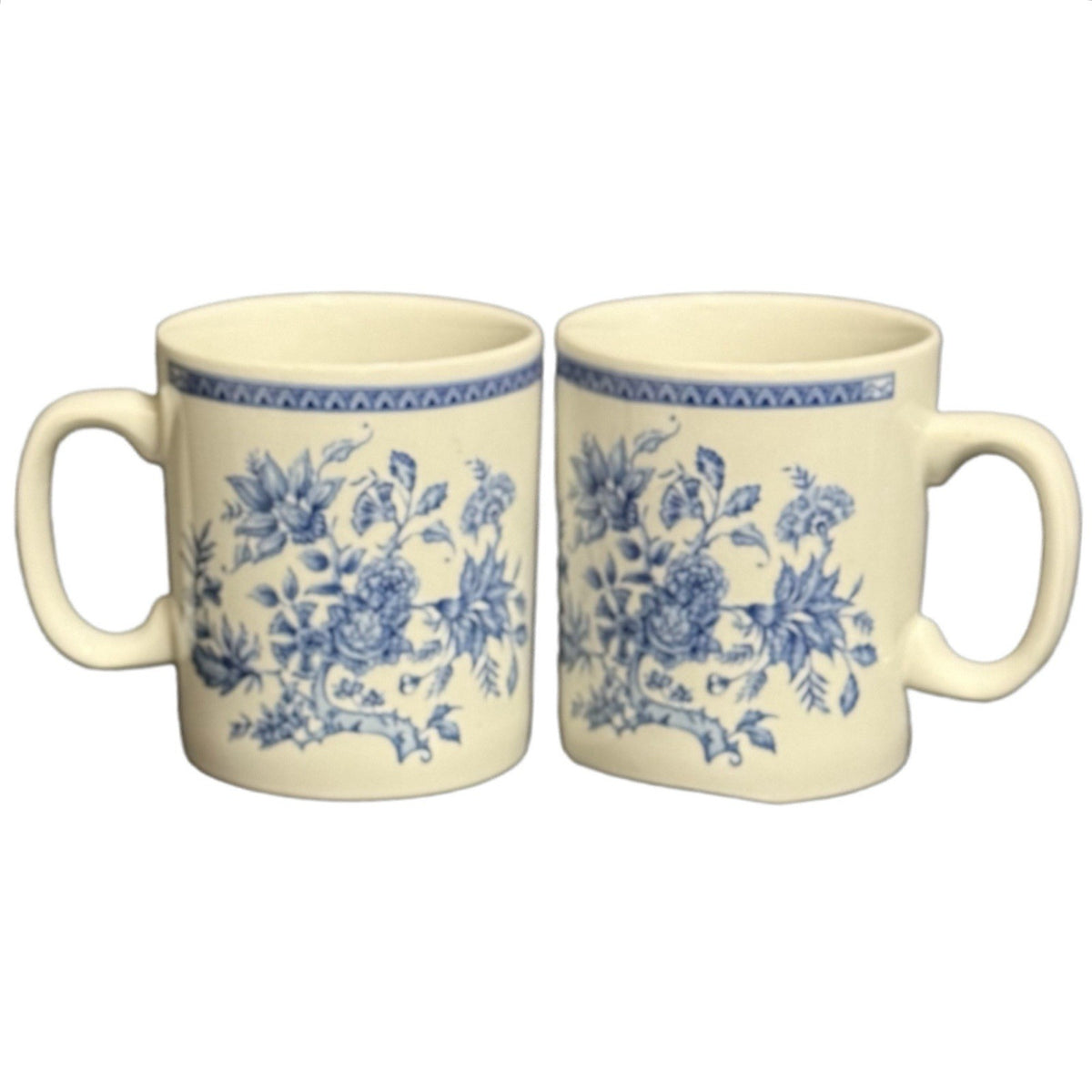 Set of 2 Churchill Indian Tree Blue Floral Mugs England Ironstone 10 oz Cups