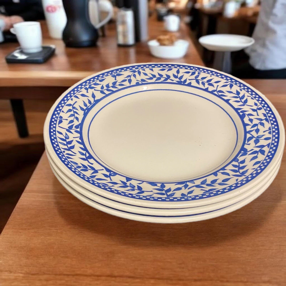 CHURCHILL 3-Salad Plates England CC Blue Leaves Border Trim White Dessert Dishes