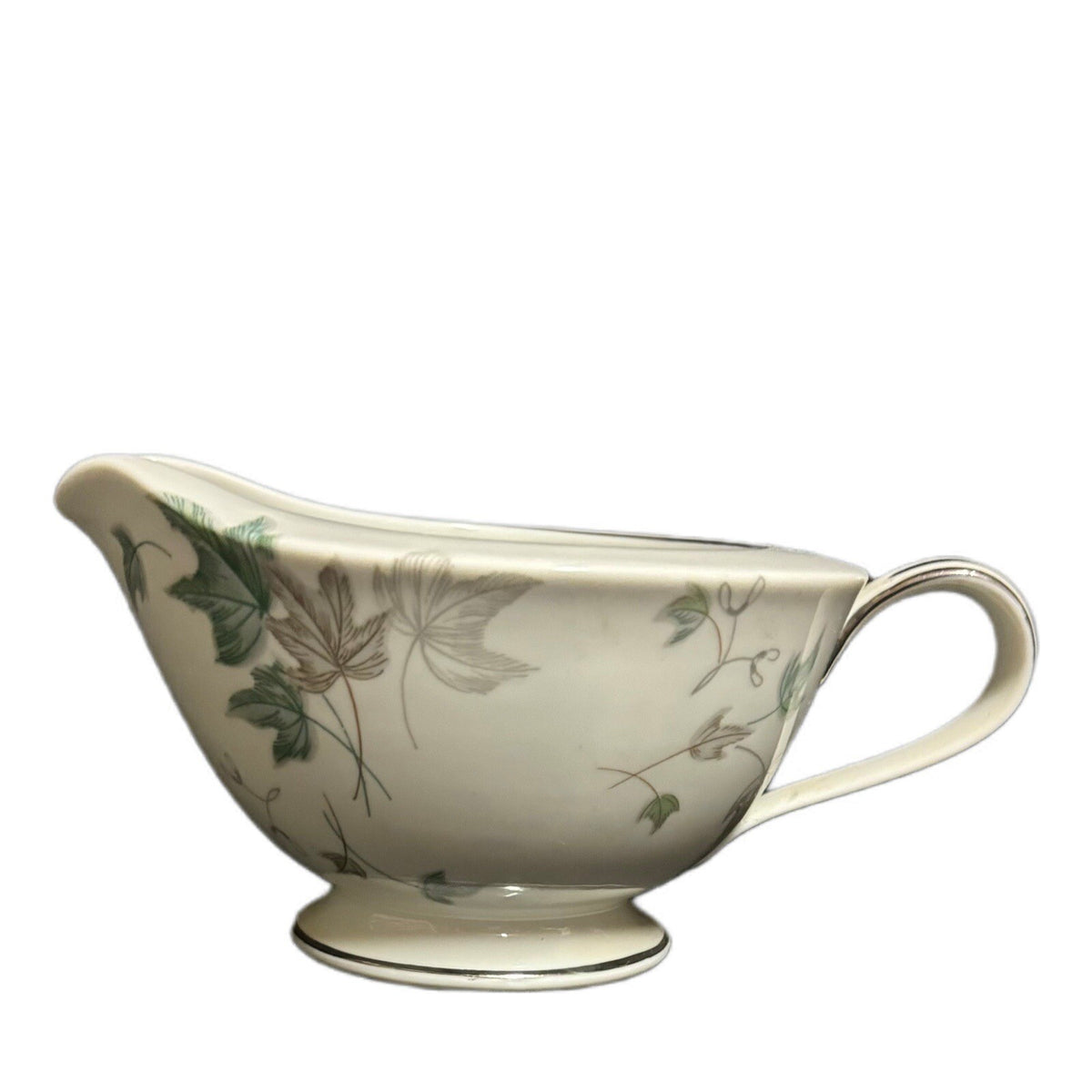 Noritake Greenwood Creamer Milk Condiment Dish Leaves Silver Trim Japan 5769