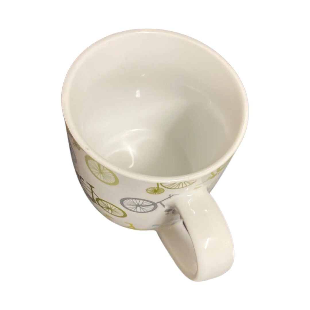 NOW Designs Bicycle Print White Ceramic Coffee Mug 12oz Cup