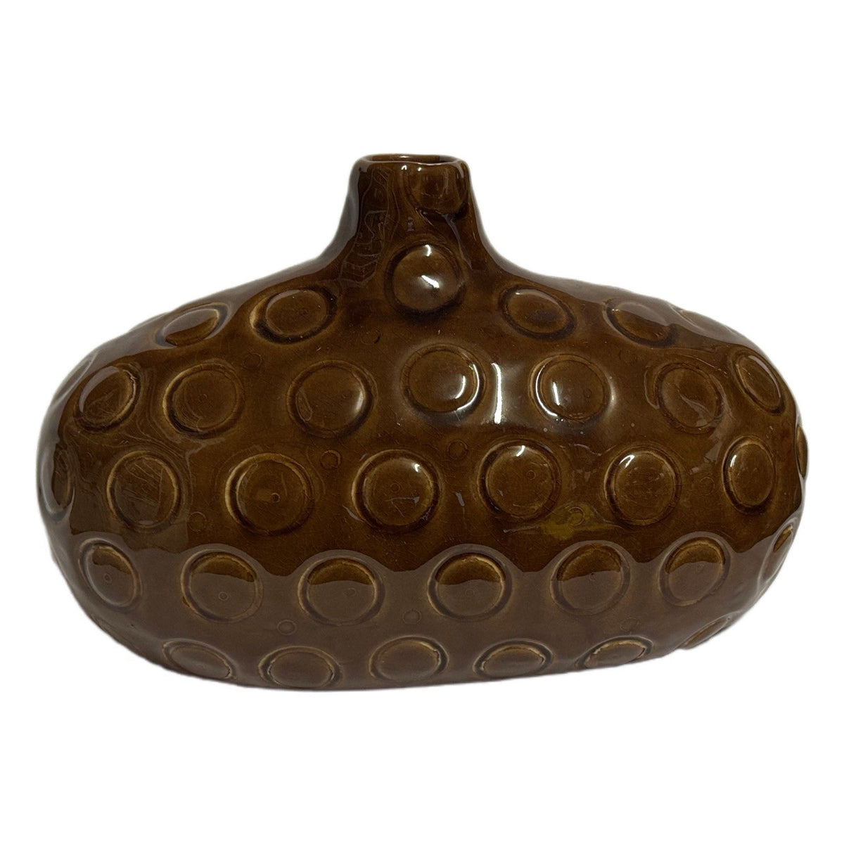 Modern Brown Ceramic Bud Vase 10"x6” | Mid Century Style Textured Pottery Decor
