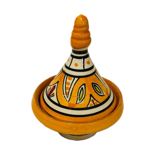 Hand-Painted Moroccan Mini Tagine – Orange Condiment or Spice Dish 3½D
