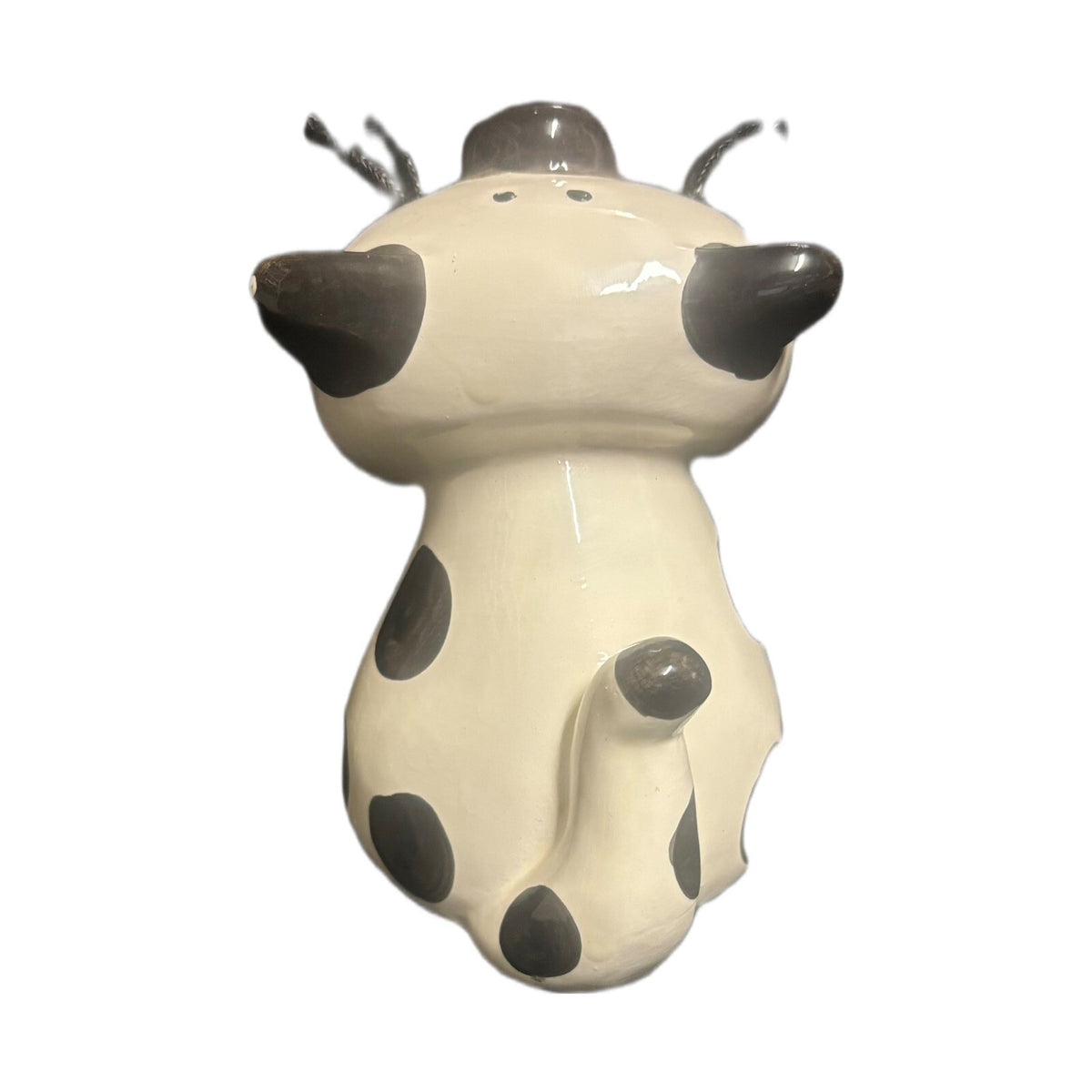 Whimsical Cat Figurine Ceramic Black & White Spotted Polka Dot