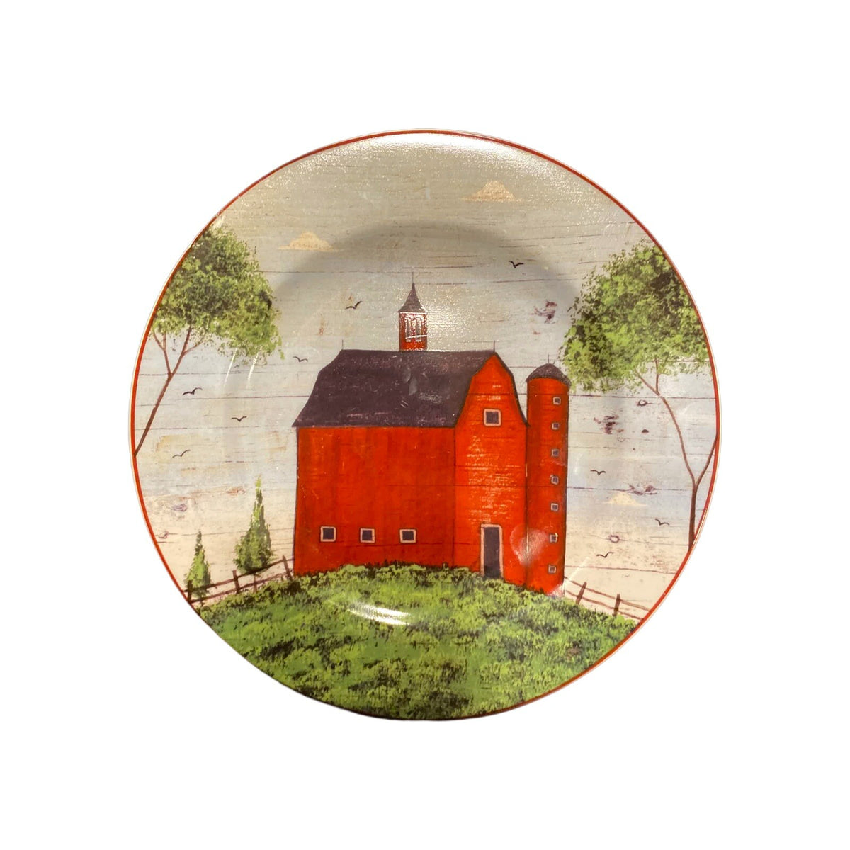Sakura Warren Kimble BARNS 4 Salad Dessert Plates Country Farm Primitive Barn 8"