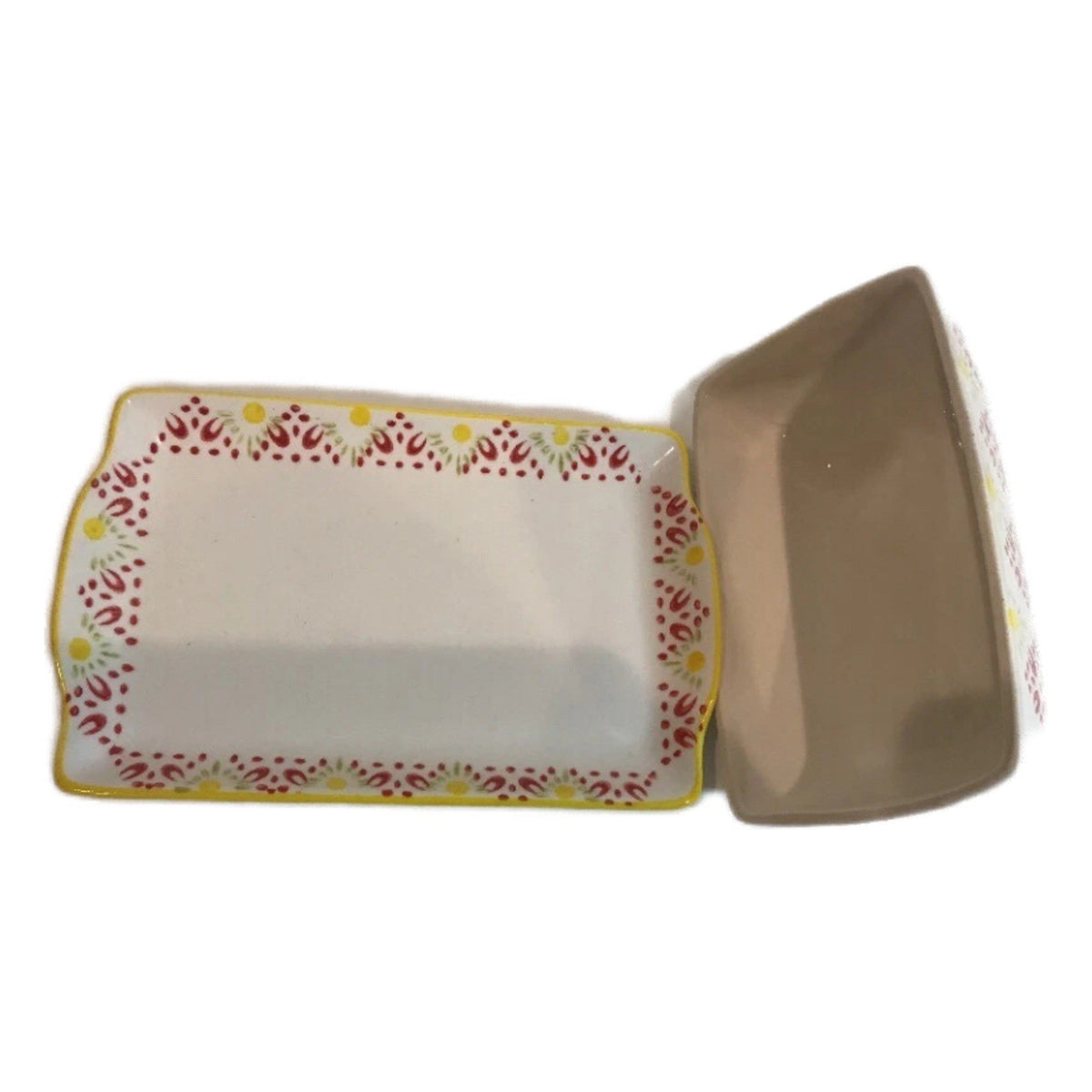 Signature Housewares Print 8 Butter Dish Red Yellow Green Floral Geometric