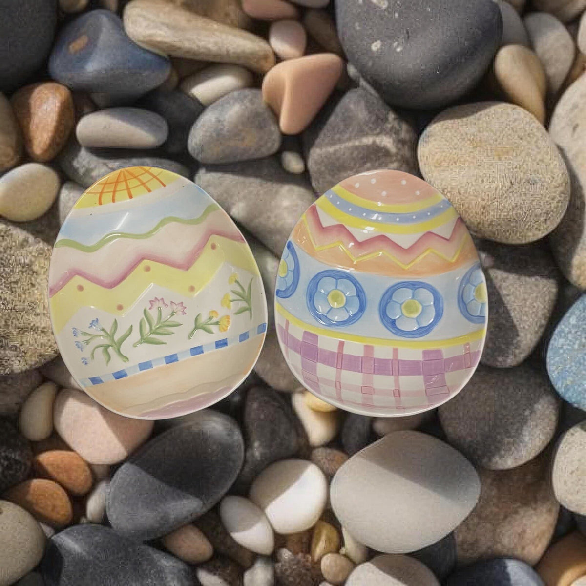 Fitz & Floyd 2-Easter Eggs Bowls ESCAPADES Ceramic Dish 7 1/8" x 5 1/2" W