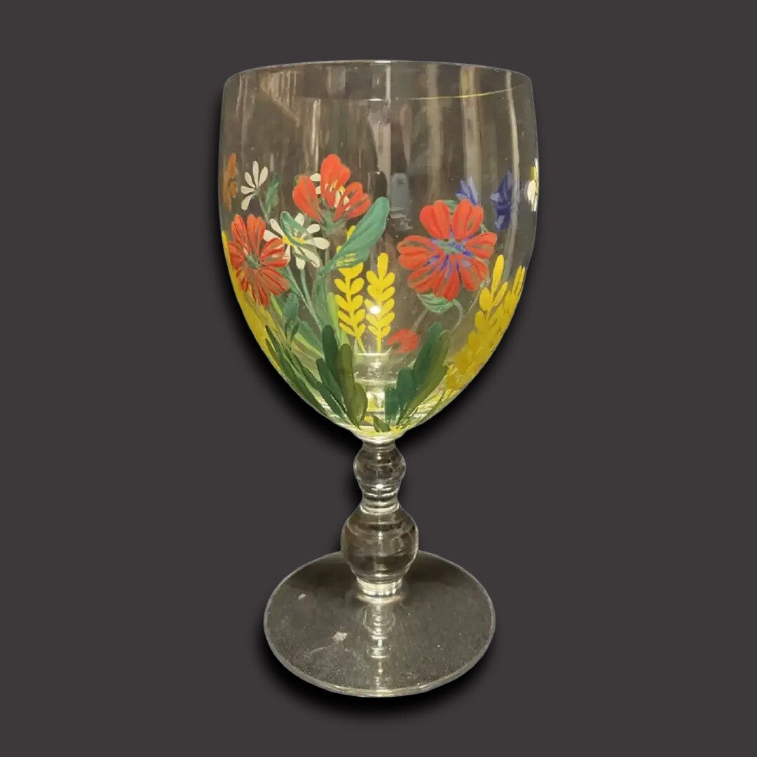 2-Hand Painted Wine Juice Water Cocktail Clear Glass Colorful Flowers Butterfly