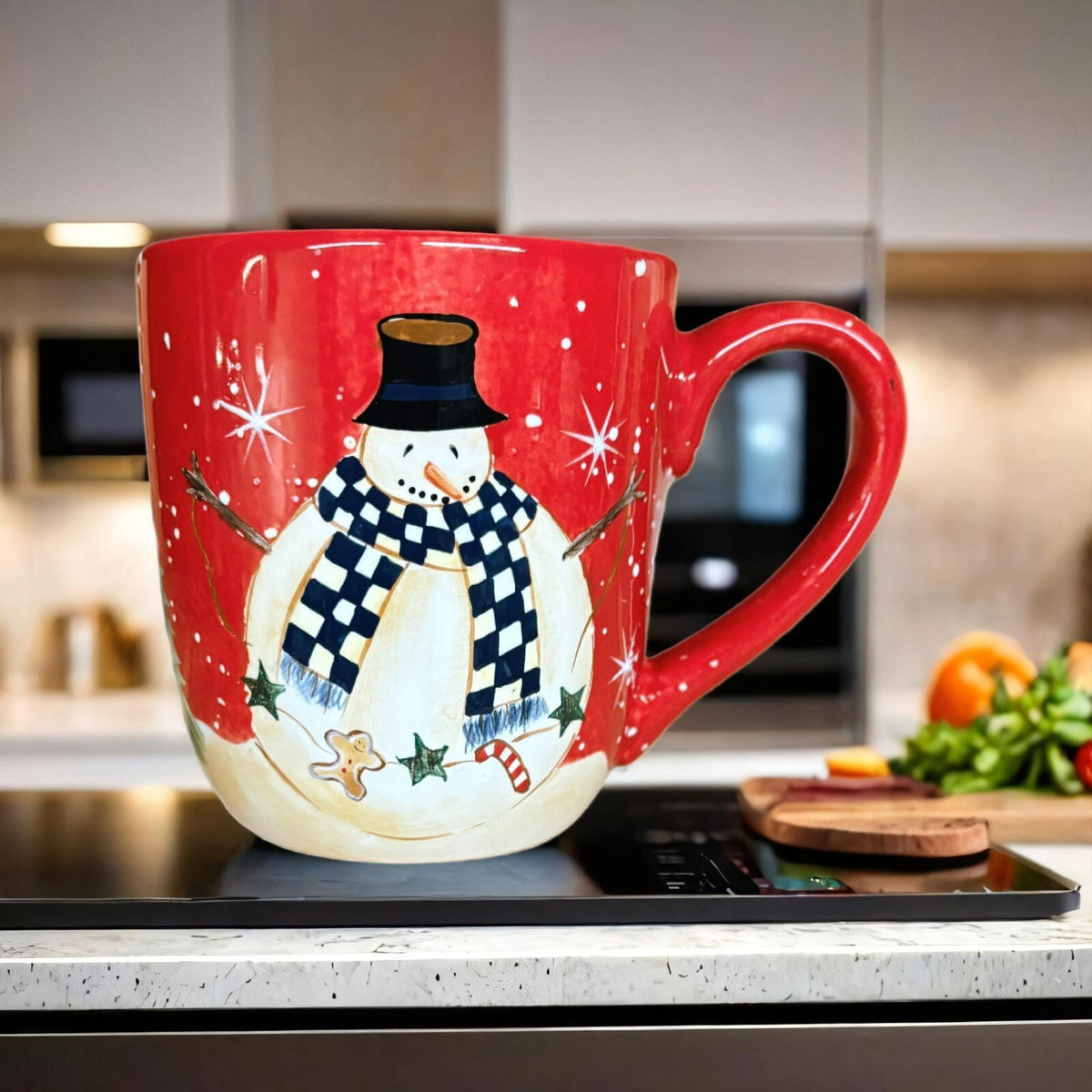 Becca Barton Mug Snowman Certified International Coffee Tea Red Ceramic Cup