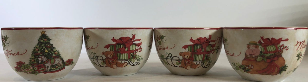 SUSAN WINGET 4-TidBit Bowls Merry Christmas Certified International Fruit Cups