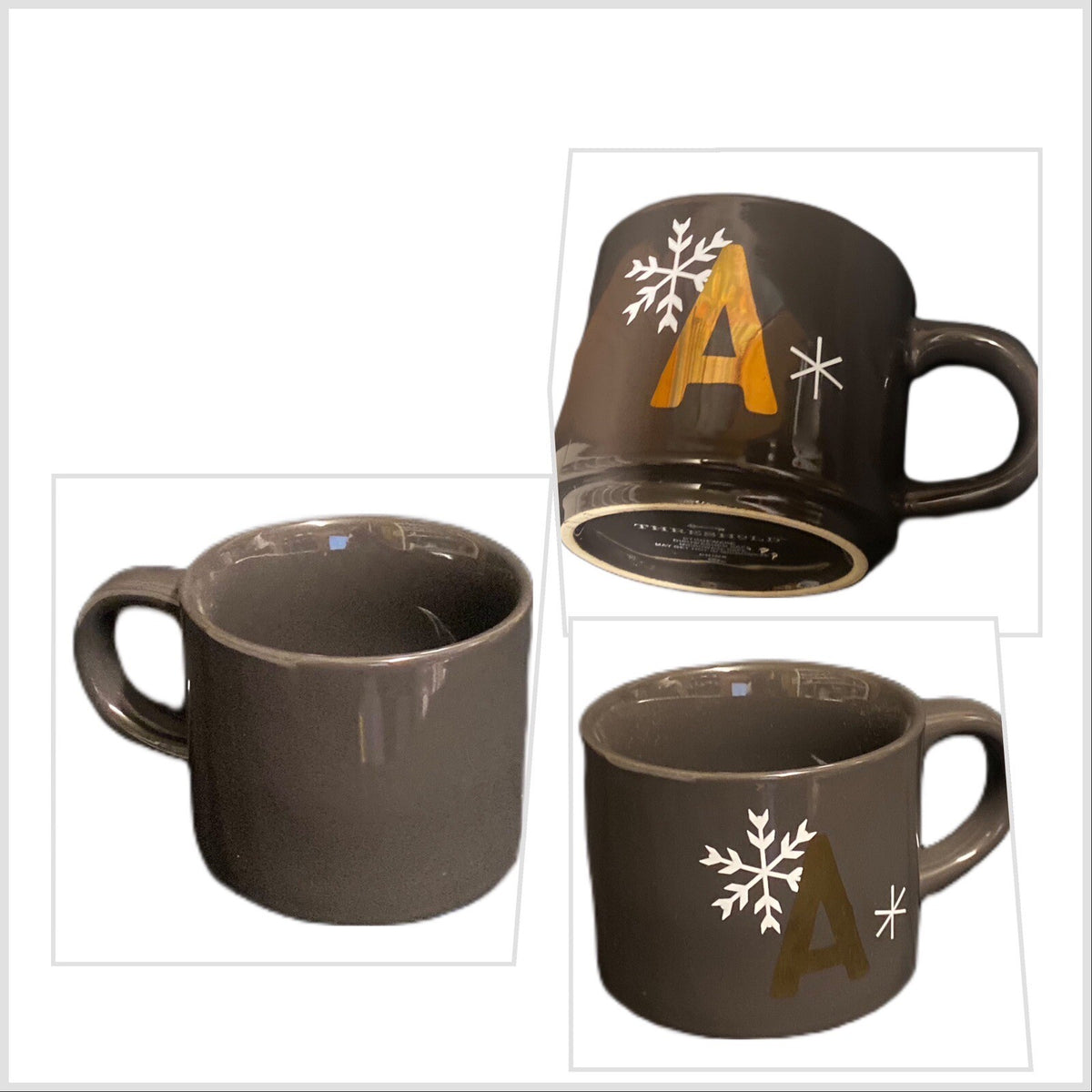 Threshold Mug Monogram A Letter Gold Initial Stoneware Coffee Tea Snowflake Cup