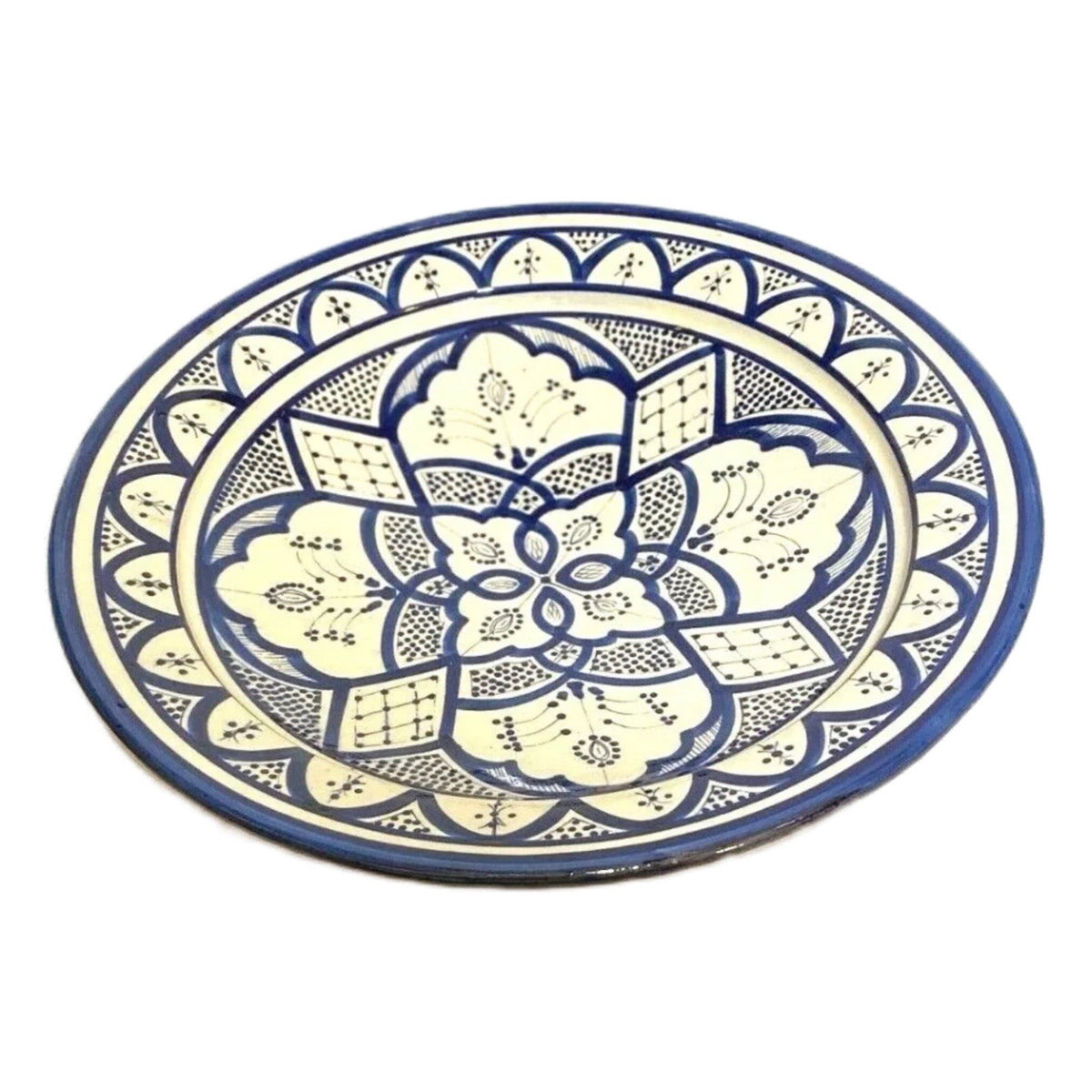 Moroccan 15 7/8” Terracotta Platter – Hand-Painted Blue & White Handcrafted