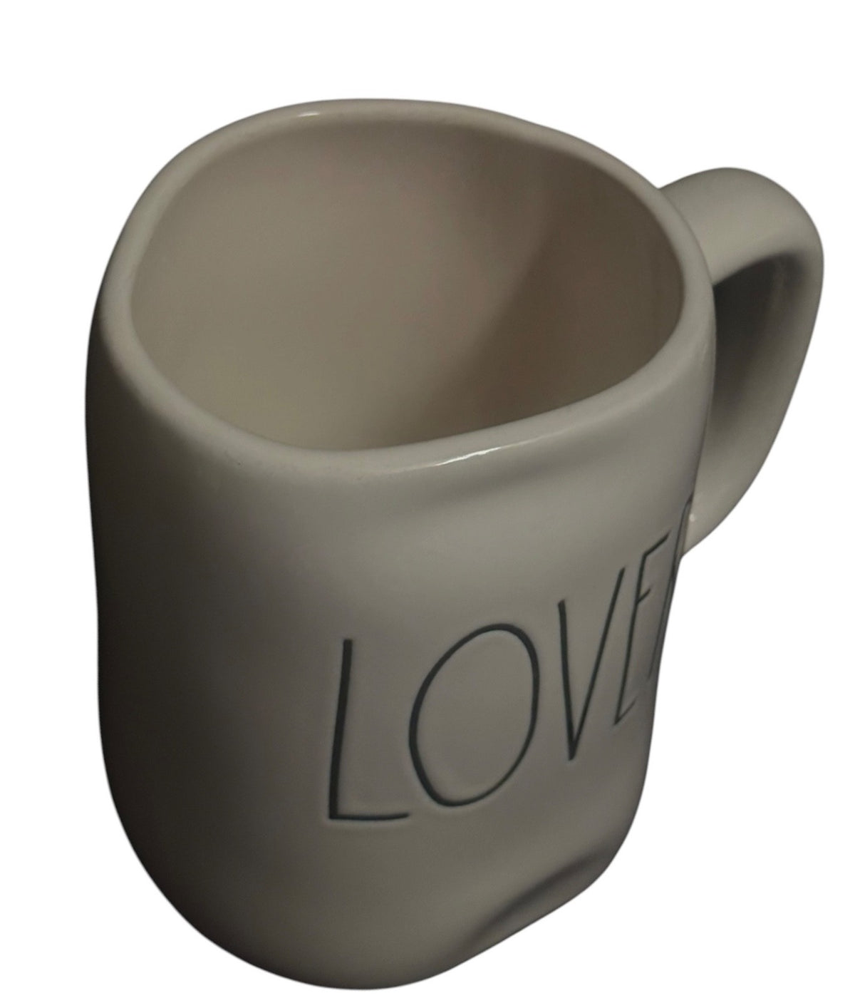 Rae Dunn LOVER Ceramic Coffee Mug White Black Lettering Valentine 16 oz