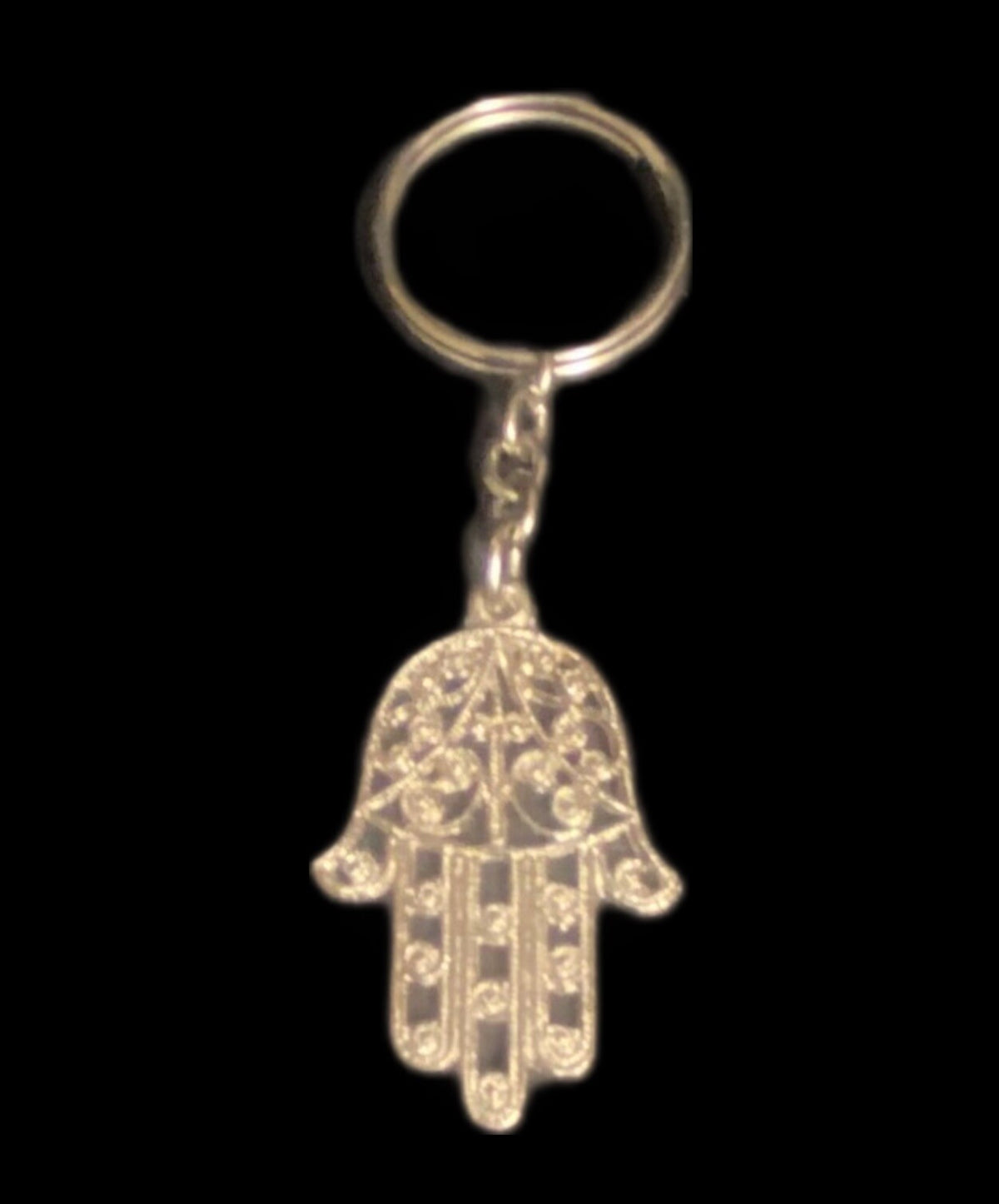 Vintage Moroccan Keychain Ring Hand Carved Silver Hand of Fatima Khamsa Amulet