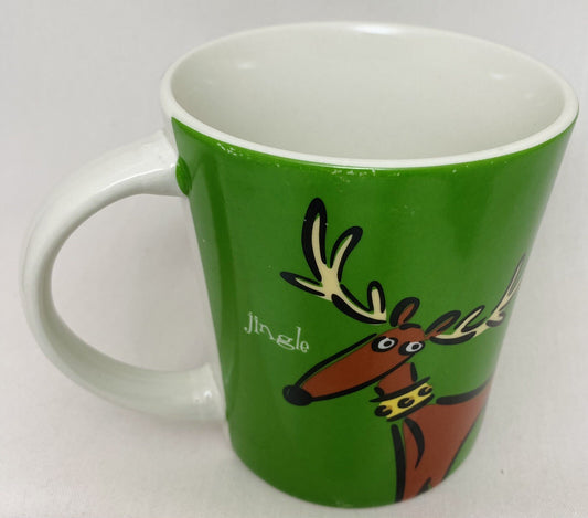 Gibson Max & Lucy Reindeer JINGLE Mugs Set of 2 Holiday Coffee Cups Ceramic