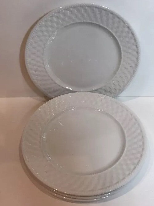 Oneida Wicker Set of 4 Salad Plates White Basketweave Stoneware