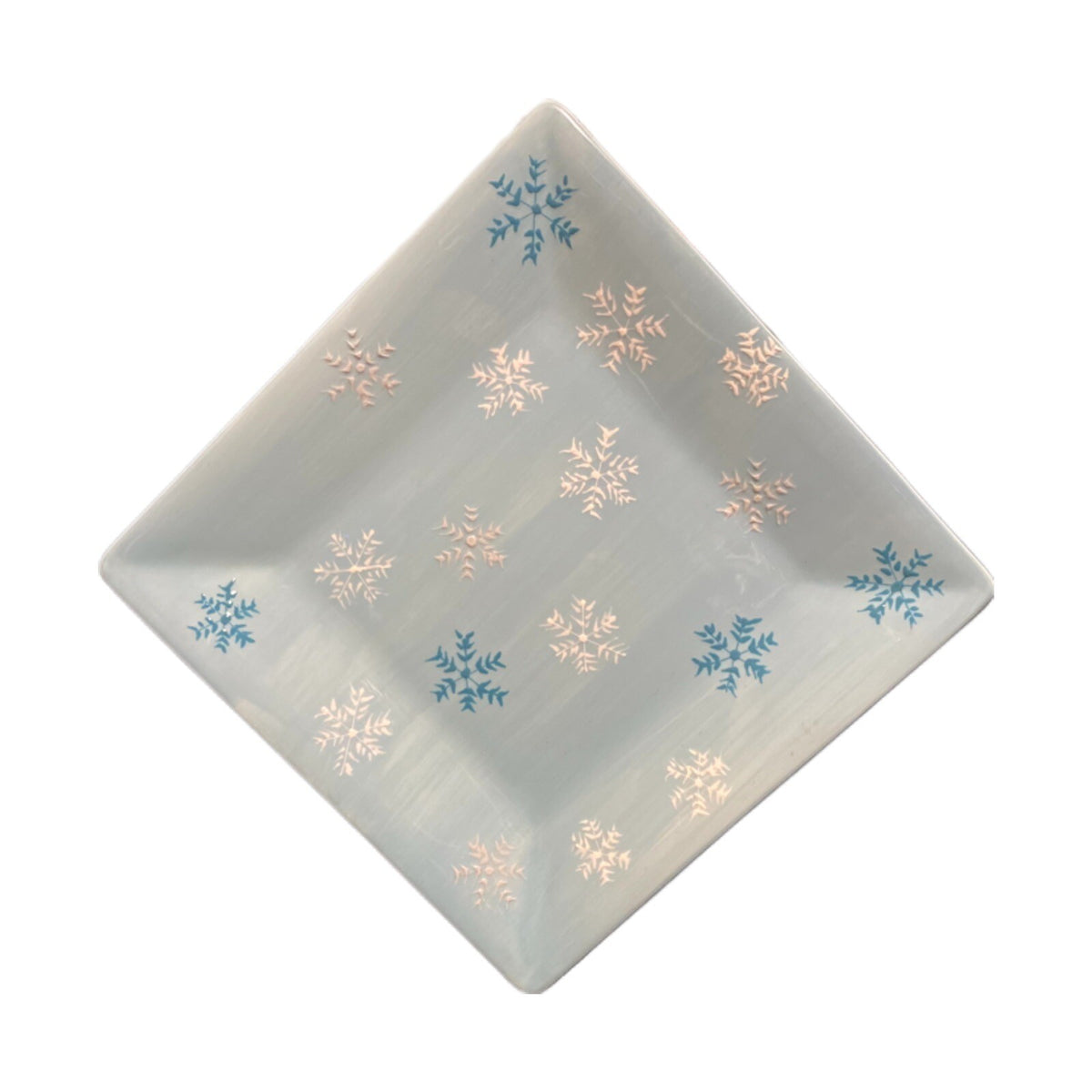 Home Target 4-Dinner Plates White Blue SNOWFLAKES Hand Painted Christmas Holiday