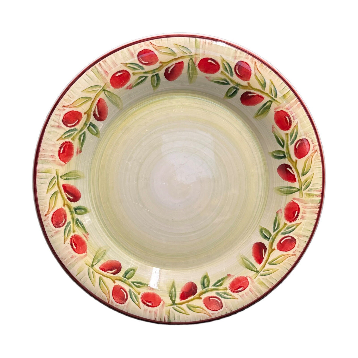 Crate & Barrel JAM 6-Dinner Plates Ceramica Red Olive Italy Dinnerware
