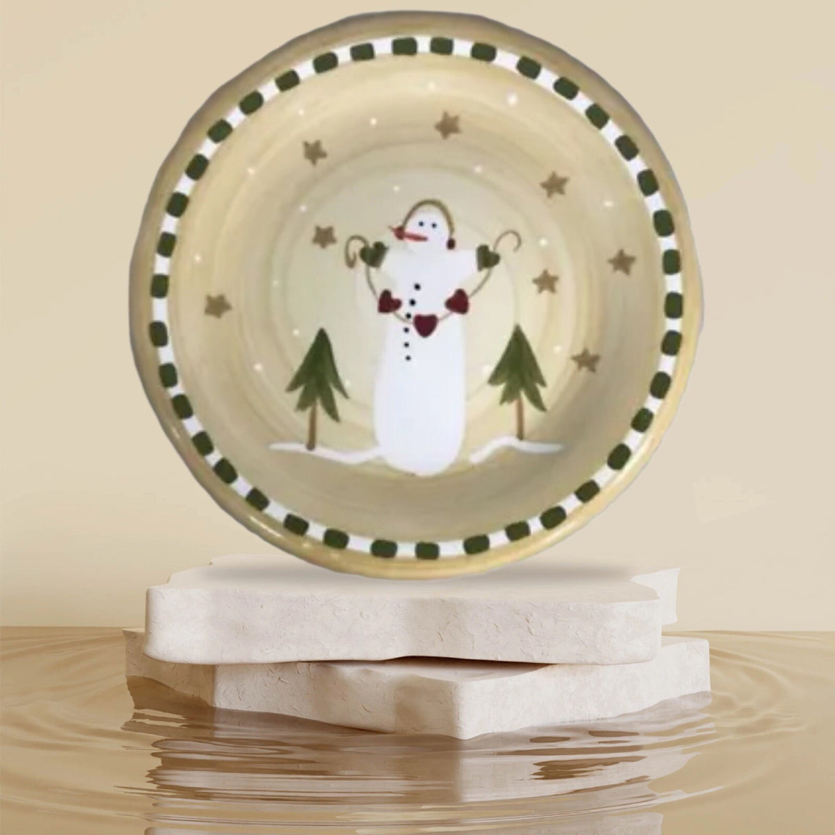 Sonoma Life Style 4-Salad Plates Snowman Trees Dessert Winter Holiday Dinnerware