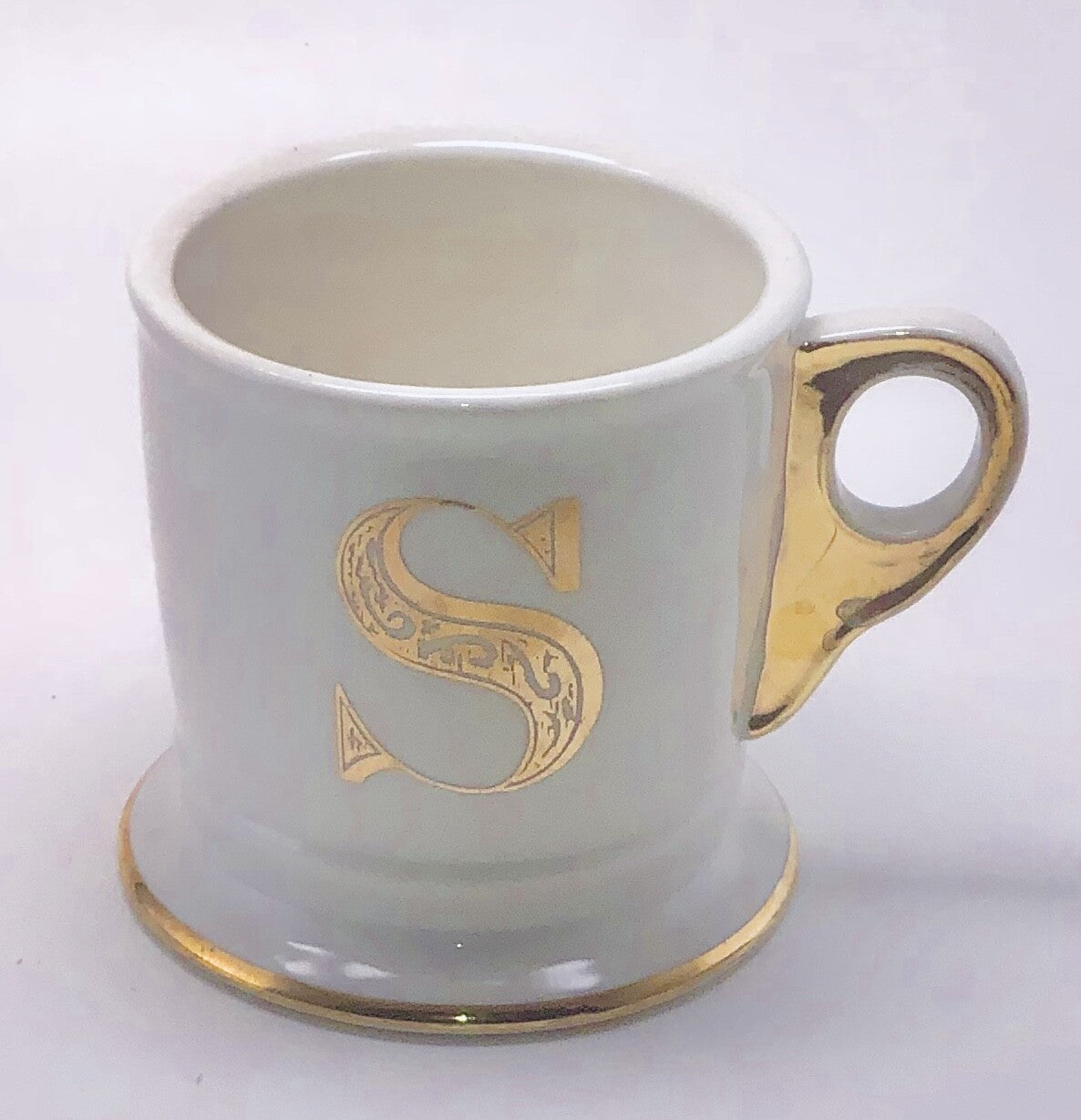 Anthropologie Initial Coffee Mug Limited Edition White Gold Monogram Letter Cup