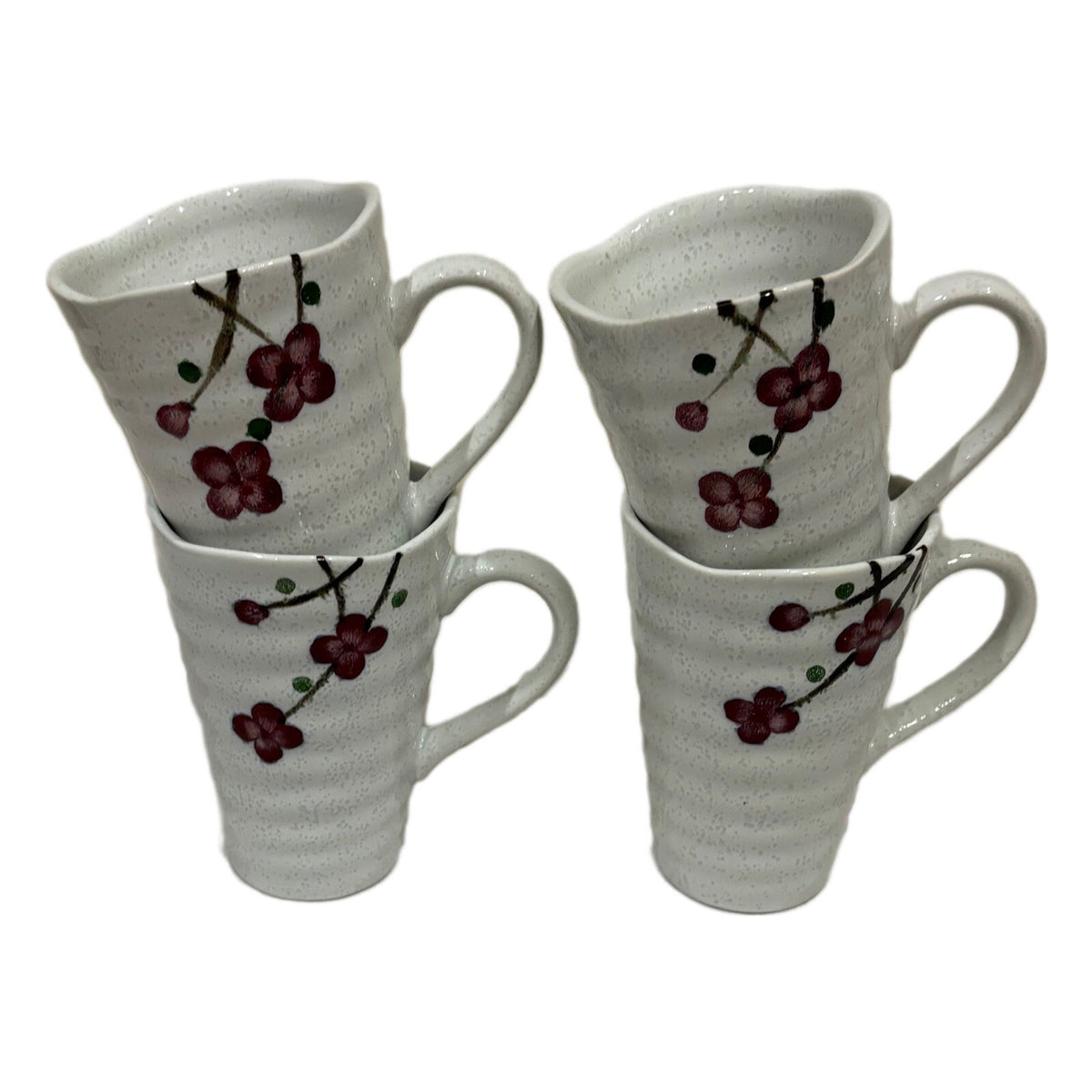 Vintage KoTo 4-Mugs Floral Red Cherry Blossom Ceramic Japan Coffee Tea Cup