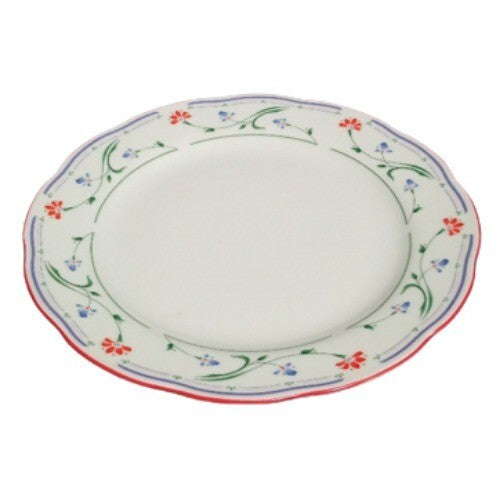 Gibson Designs GRACE 6-Salad Plates 7 7/8" D Blue Red Flowers Green & Blue Lines