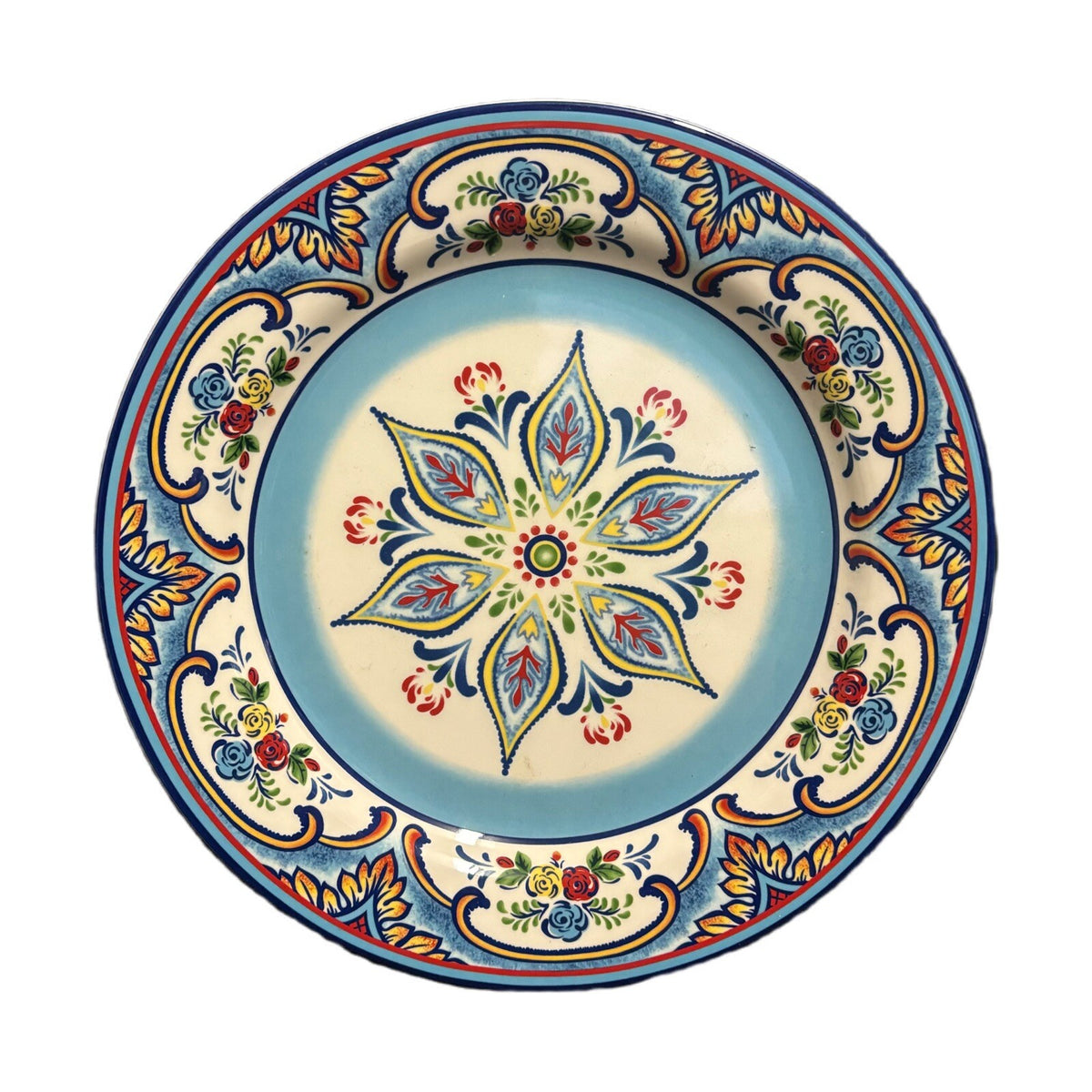 Euro Ceramica ZANZIBAR 2-Dinner Plates Ceramic 10 1/2” D Floral Geometric Art