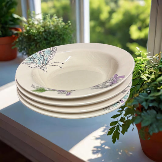 Edie Rose Home 4 Rim Soup Bowls PEACOCK COLLECTION Porcelain Pasta Dish 9 1/8"D